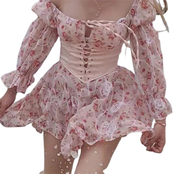 Aesthetic Coquette Dollette Floral Corset Dress