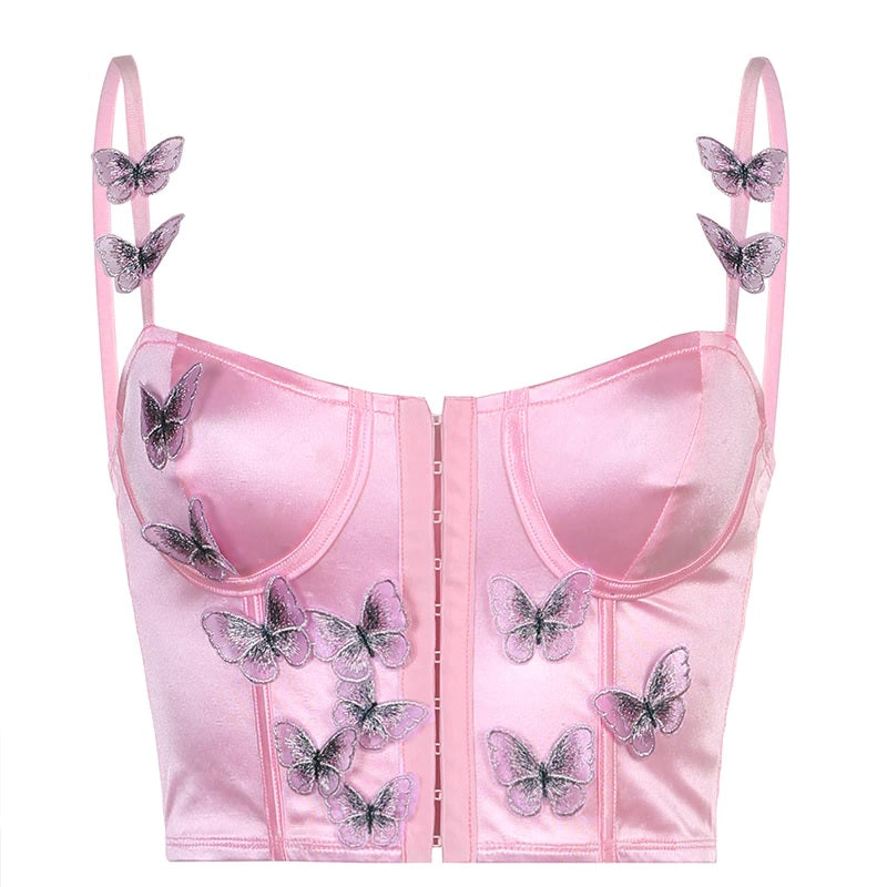 Butterfly Appliques Fairycore Bustier Corset - Y2k Aesthetic, Pink Sat –  Moon and Cottage
