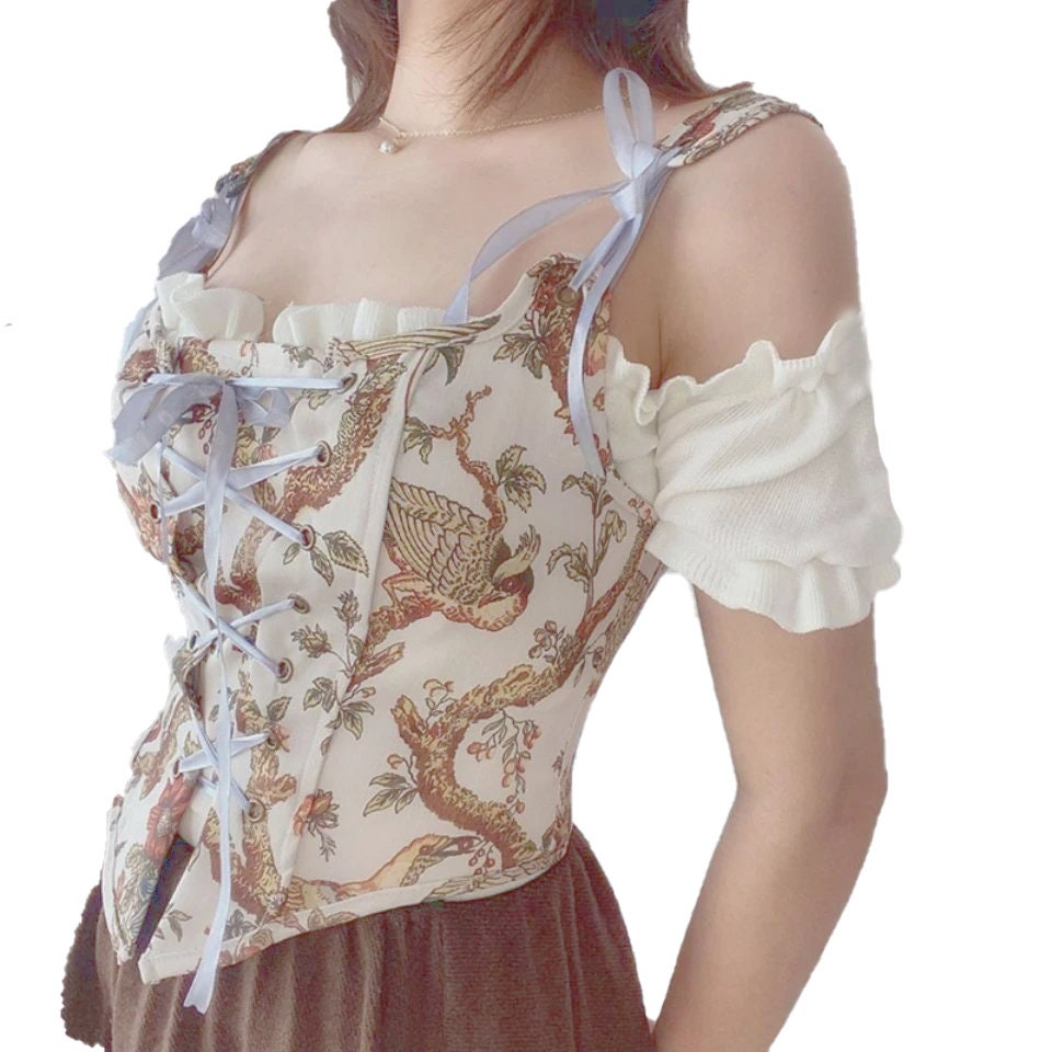 Cottagecore Aesthetic, Fairycore Grunge Green Corset Top - Vintage Flo –  Moon and Cottage