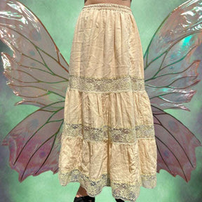 Daughter of Fae Y2k Grunge Fairycore Pleated Skirt - 90s Vintage Lace Patchwork High Waist Skirt - Women Retro Goth A-Line Ruffle Maxi Skirt