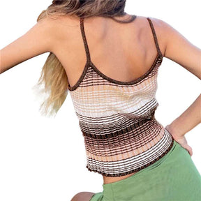 2000s Aesthetic Baby Tee Y2k Top - Women Spaghetti Straps Cottagecore Crop Top - Vintage Striped Sleeveless Knitted Camisole