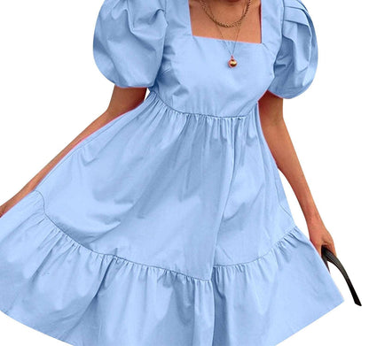 Cottagecore Clothing Off Shoulder Flounce Puff Sleeve Dress - Faecore Aesthetic, High Waist Ruffle Mini Dress - Women Bohemian Prom A-Line Dress