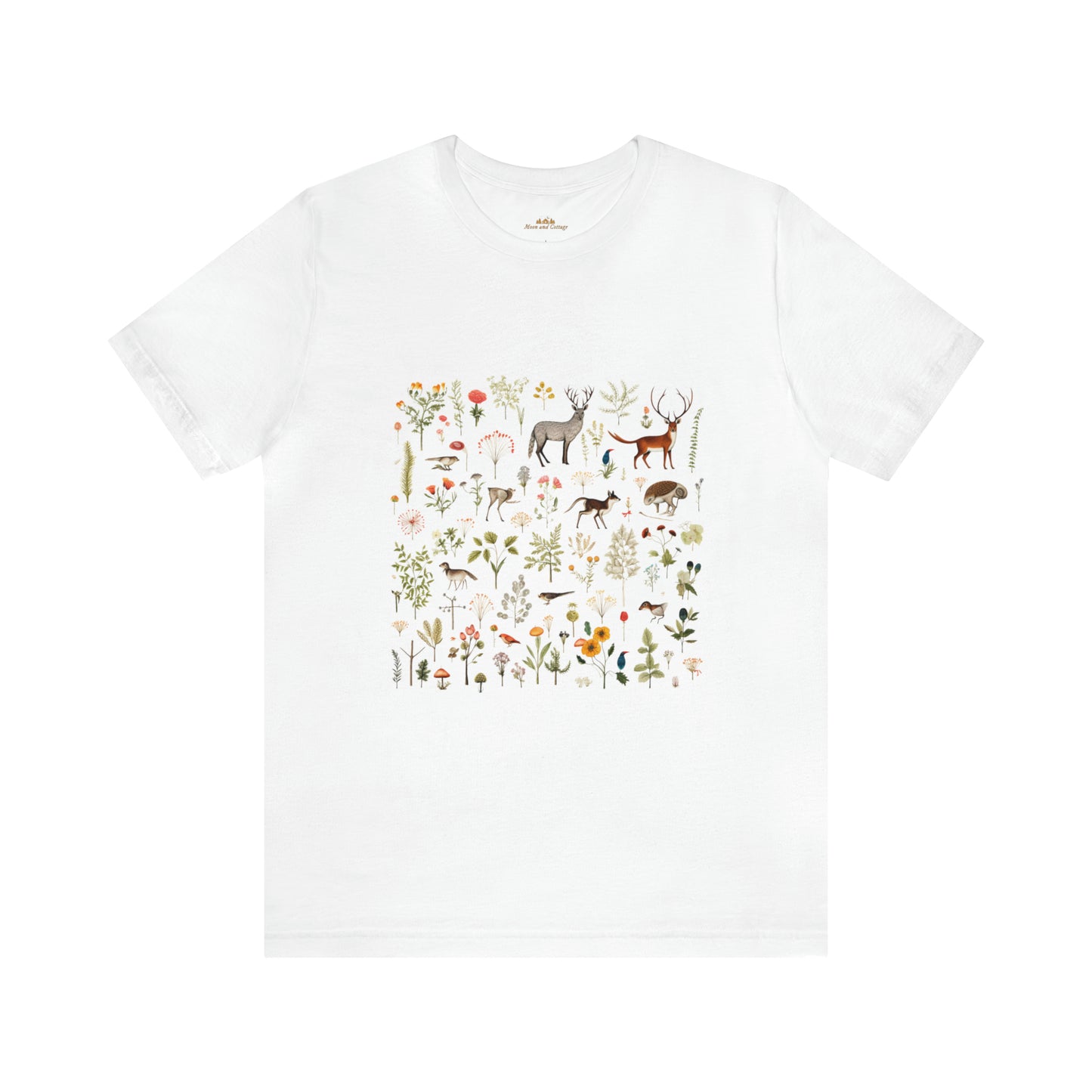 Cottagecore Clothing, Forest Animal Botanical Crew Neck T-Shirt