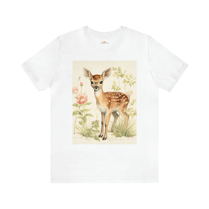 Cottagecore Clothing, Botanical Floral Baby Deer Boho Y2k Crew Neck T-Shirt