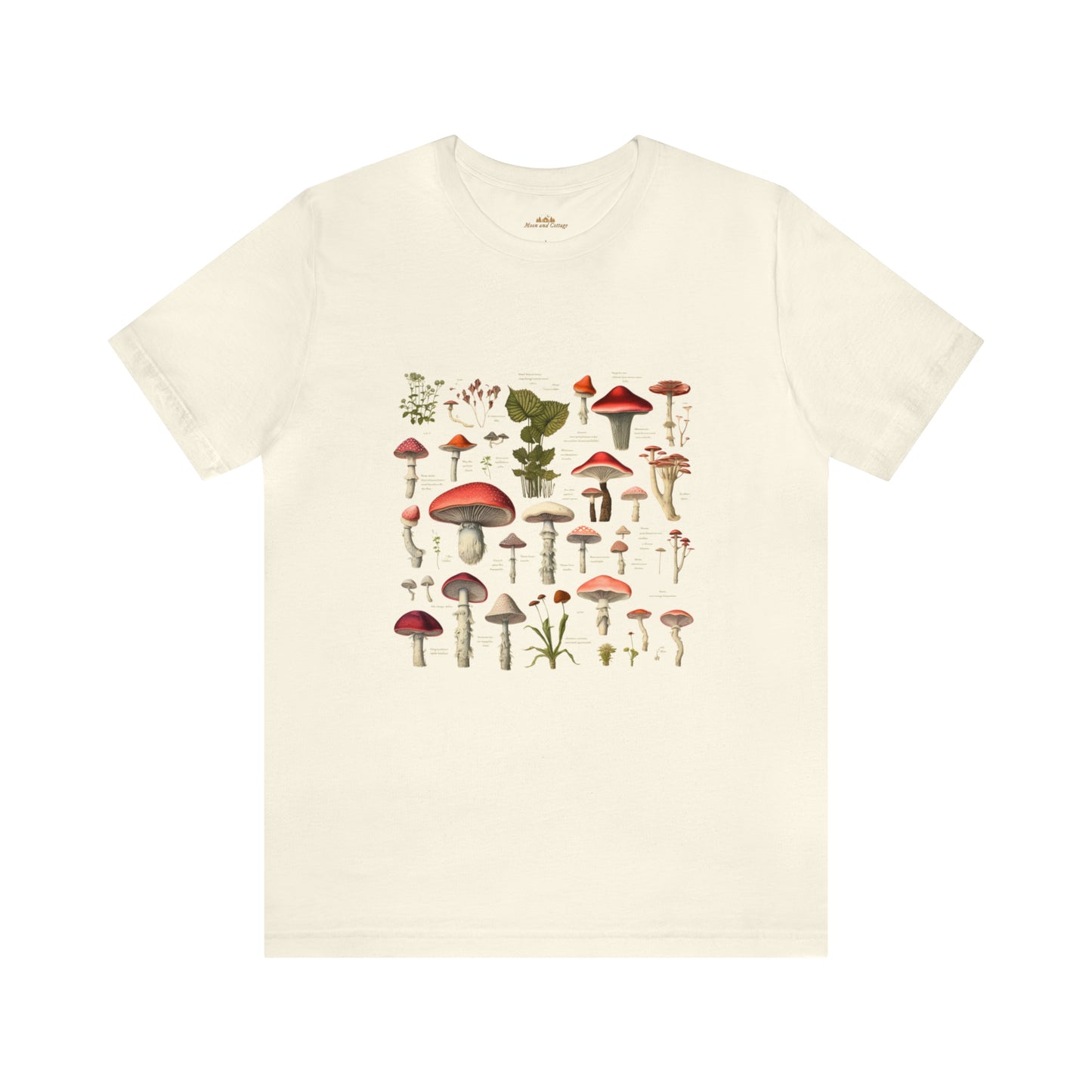 Cottagecore Aesthetic, Vintage Mushroom Chart Crew Neck T-Shirt, Boho