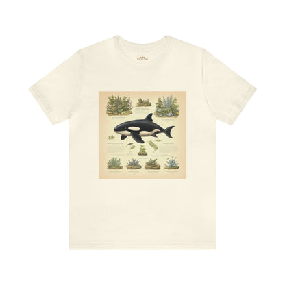 Cottagecore Aesthetic, 90's Vintage Orca Whale Botanical Crew Neck Unisex T-Shirt