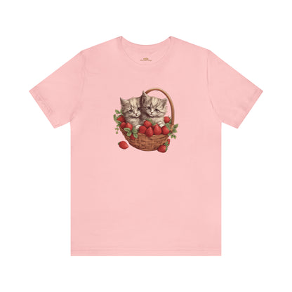 Cottagecore Clothing, Kittens 90's Vintage Boho Crew Neck T-Shirt, Strawberrycore