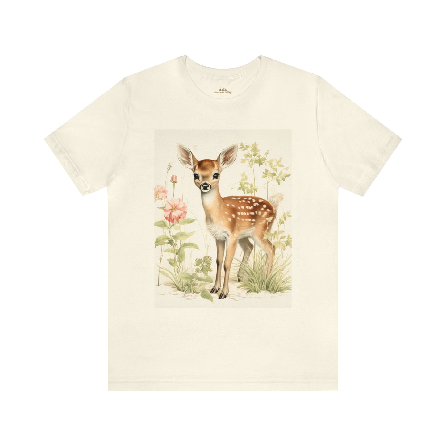 Cottagecore Clothing, Botanical Floral Baby Deer Boho Y2k Crew Neck T-Shirt