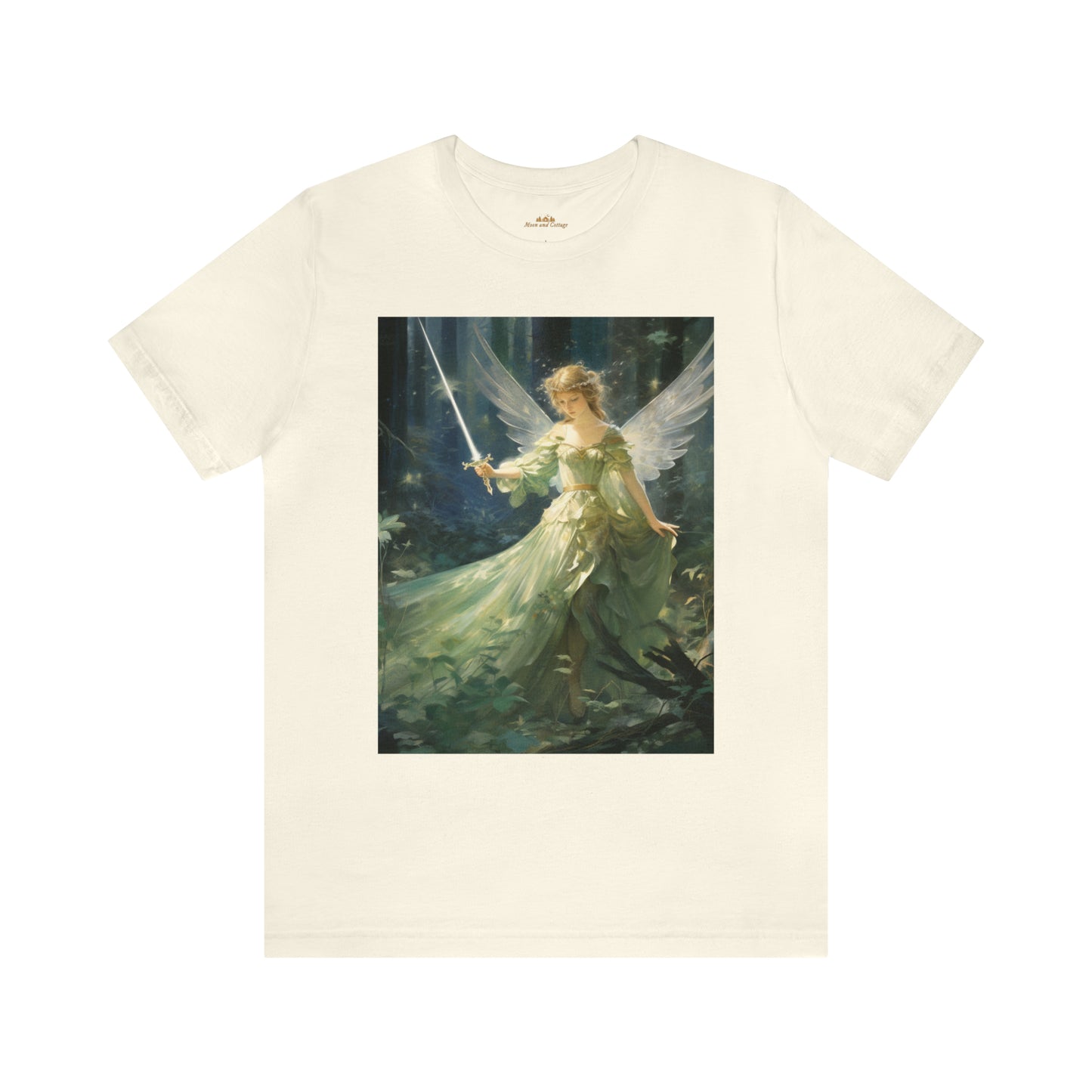 Cottagecore Fairy Holding Sword Printed T-Shirt - Fairycore Grunge Crewneck & Short Sleeve Shirt - Boho Aesthetic Unisex Tee