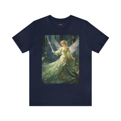 Cottagecore Fairy Holding Sword Printed T-Shirt - Fairycore Grunge Crewneck & Short Sleeve Shirt - Boho Aesthetic Unisex Tee