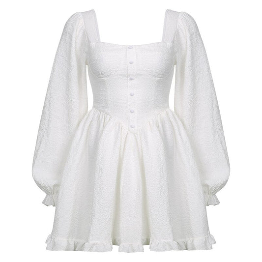 Belle Button Up Elegant Chic Pleated Short Dress Cottagecore Aesthetic