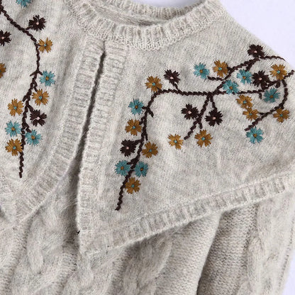 Botanical Floral Knit Embroidered Cottagecore Sweater, Goblincore Clothing, Vintage Boho Y2k Sweater
