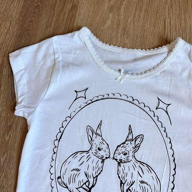Fairytale Bunny 90's Y2k T-Shirt - Moon and Cottage