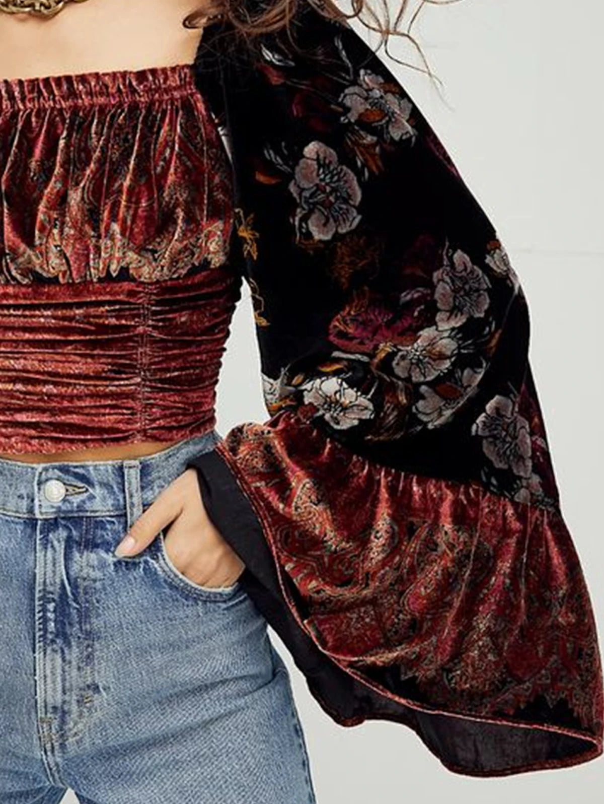 Vintage Renaissance Flare Sleeve Velvet Chic Blouses Top