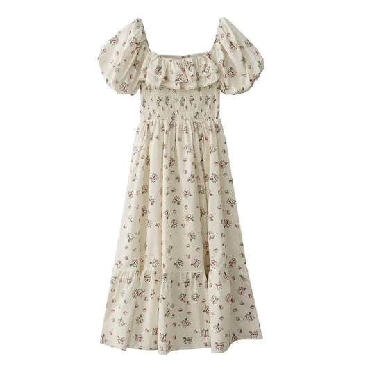 Cottagecore Charming Belle Puff Sleeve Floral Dress A-line Midi Dress | cottagecore, new | Moon and Cottage