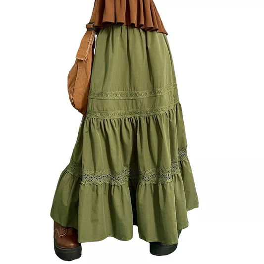 90's Fairycore Grunge Forest Green Maxi Skirt - Moon and Cottage