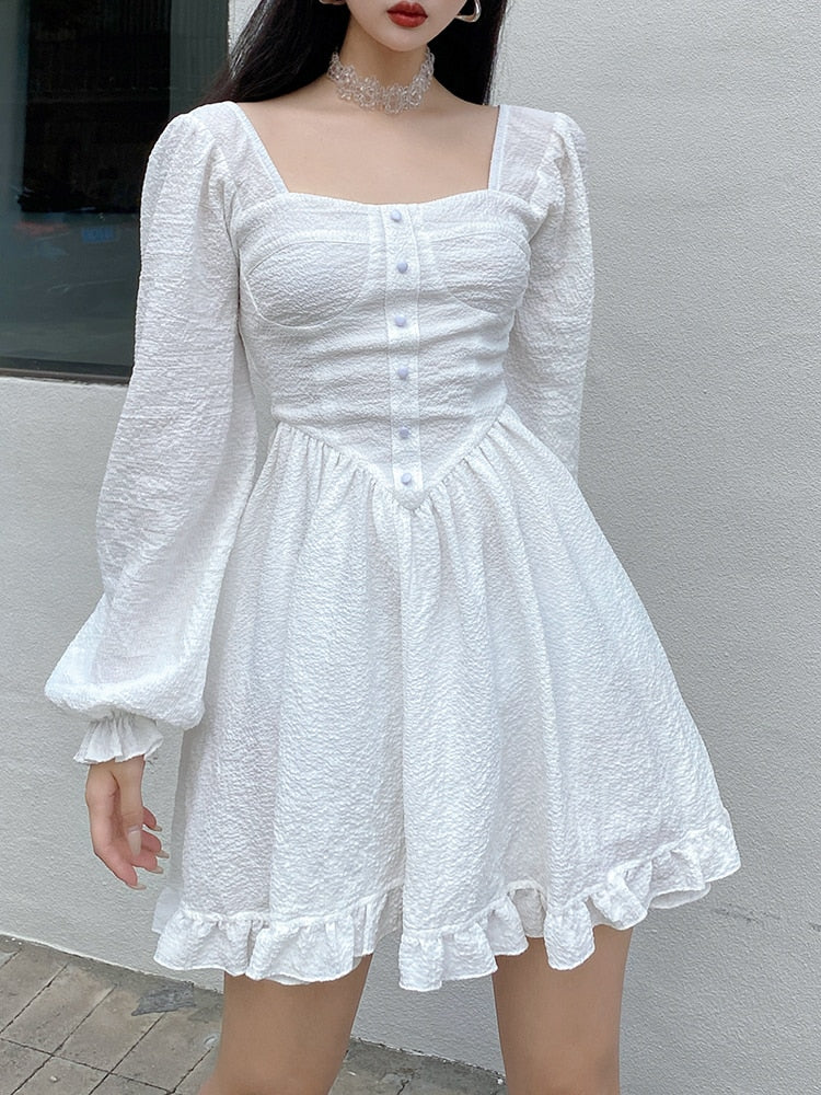 Belle Button Up Elegant Chic Pleated Short Dress Cottagecore Aesthetic