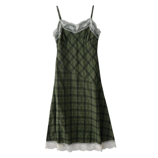 Fairycore Grunge Forest Green Lace Camisole A-line Midi Dress | fairycore, new | Moon and Cottage