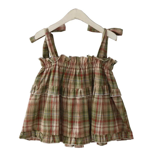 Cottagecore Forest Girl Plaid Bow Strap Crop Top | new | Moon and Cottage