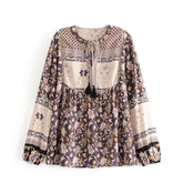 Boho Mini Dress - Cottagecore Aesthetic, Floral Print Loose Fit Fairycore Shirt - Women Elastic Waist Long Sleeves Dress