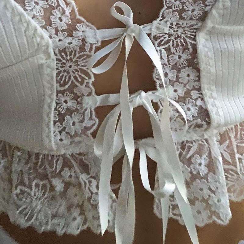 Darling Vintage Lace Cottagecore Top With Ribbon