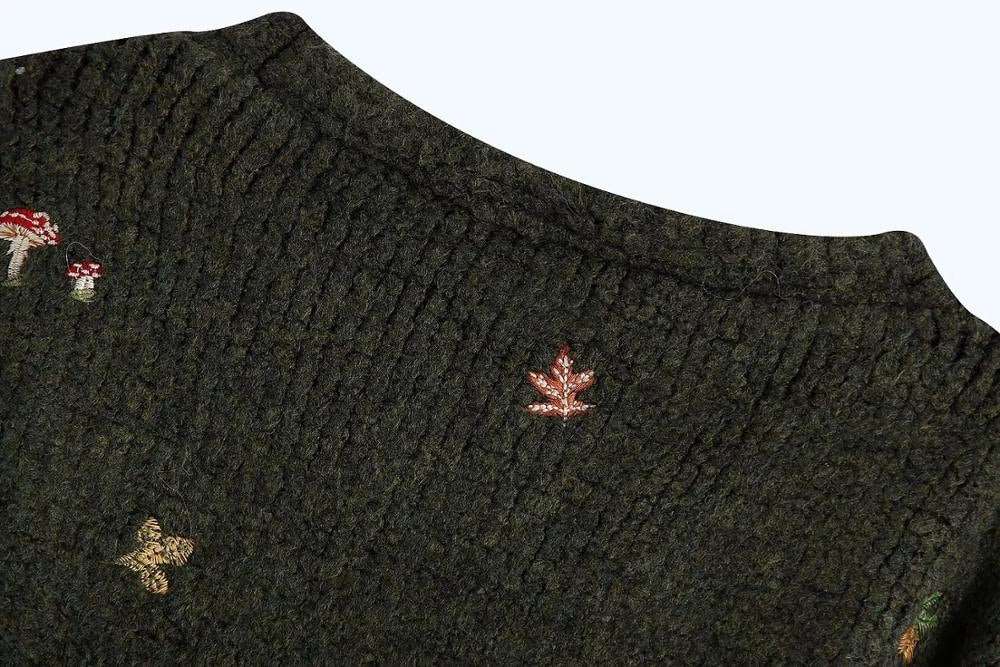 Cozy Knit Embroidered Cottagecore Sweater, Goblincore Clothing, Mushroom Sweater