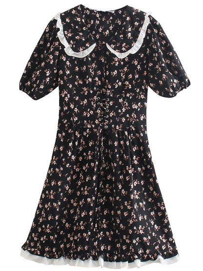 Cottagecore Prairie Mini Dress - Fairycore Aesthetic Vintage Patchwork Floral Print Dress - Women Long Sleeve Boho Dress