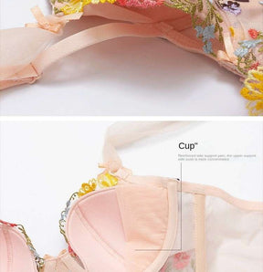 Fairycore Aesthetic, Romantic Floral Embroidery Crop Top, Romantic Thin Cup with Pad Bralette - Women Sexy Push Up Lace Bra