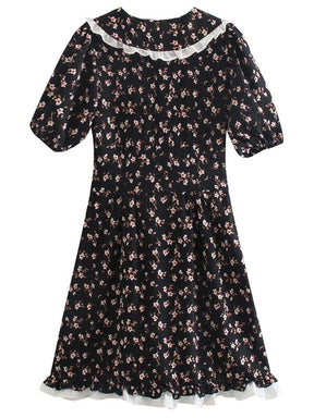 Cottagecore Prairie Mini Dress - Fairycore Aesthetic Vintage Patchwork Floral Print Dress - Women Long Sleeve Boho Dress