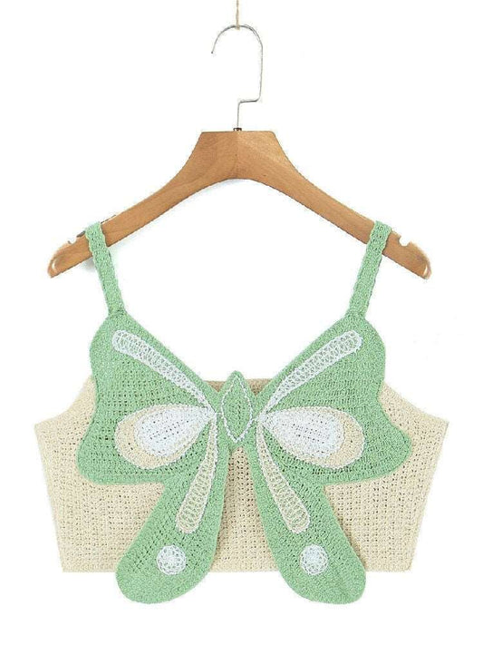 Cottagecore Butterfly Crochet Camisole, Faecore Aesthetic, Women Contrast Color Sexy Boho Tank Top, Women Chic Knitted Tank Top