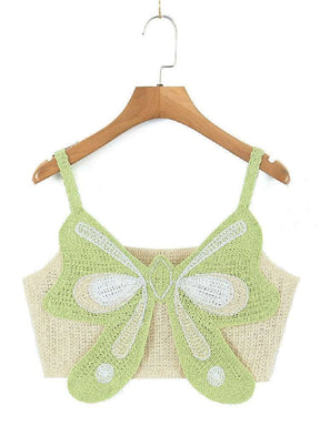 Cottagecore Butterfly Crochet Camisole, Faecore Aesthetic, Women Contrast Color Sexy Boho Tank Top, Women Chic Knitted Tank Top