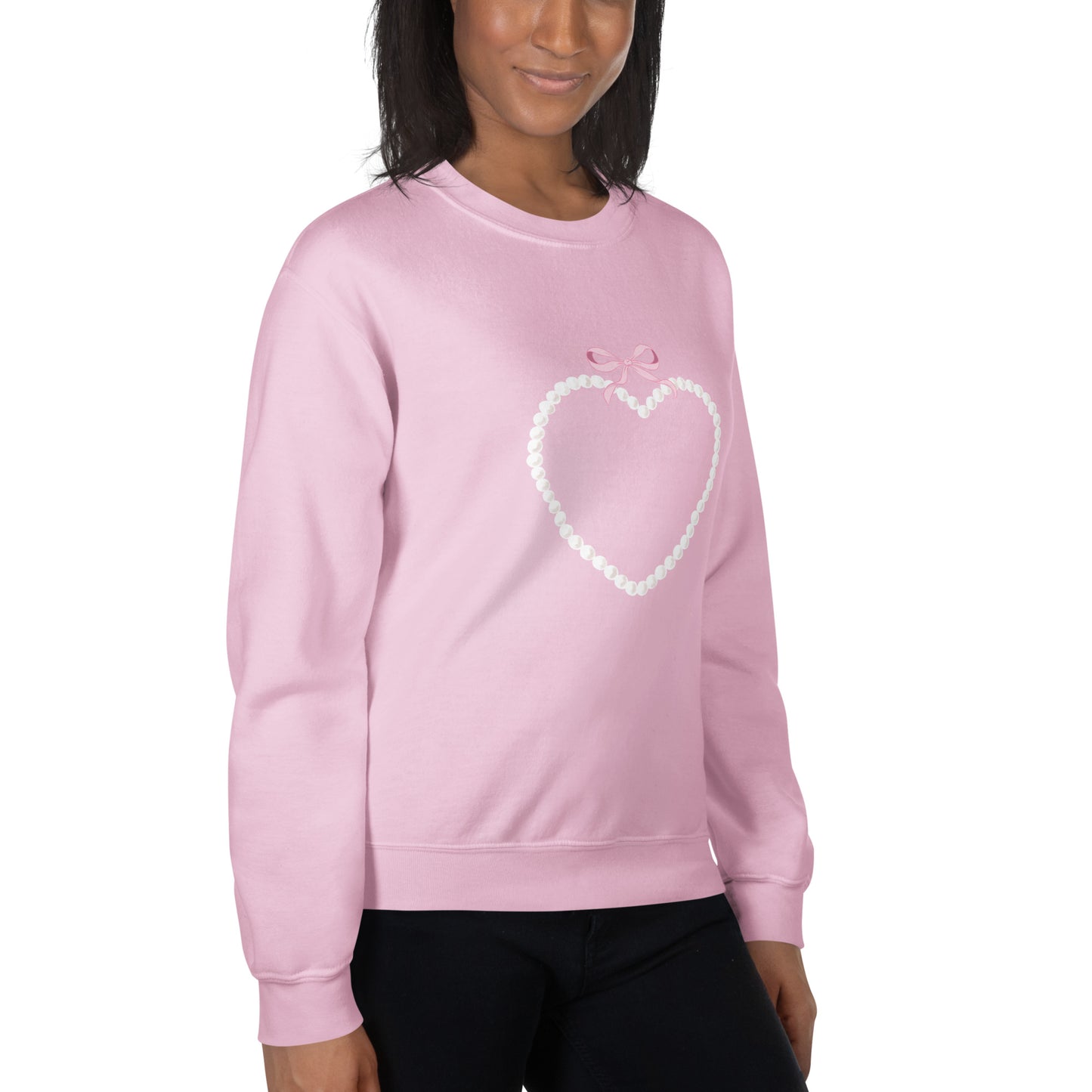 Coquette Aesthetic, Pink Ribbon Heart Print Kawaii Sweater, Long Sleeve Boho 90's Clothing