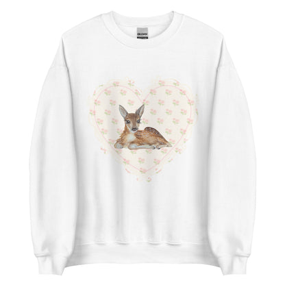 Coquette Aesthetic, Vintage Baby Deer 90's Print, Long Sleeve Boho Sweater