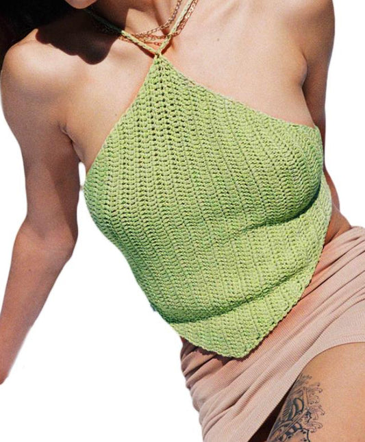 Vintage Tie-Up Crochet Crop Top - Fairycore Aesthetic, Irregular Hem Wrap Backless Camisole - Women Chic Knitted Y2k Tank Top | new | Moon and Cottage