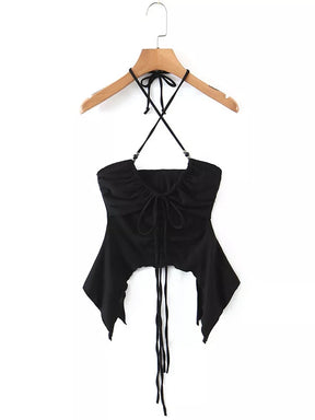 Y2k Criss Cross Halter Crop Top - Grunge Aesthetic, Hollow Out Slim Tie Up Tank Top - Women Ruched Ruffle Sleeveless Camisole