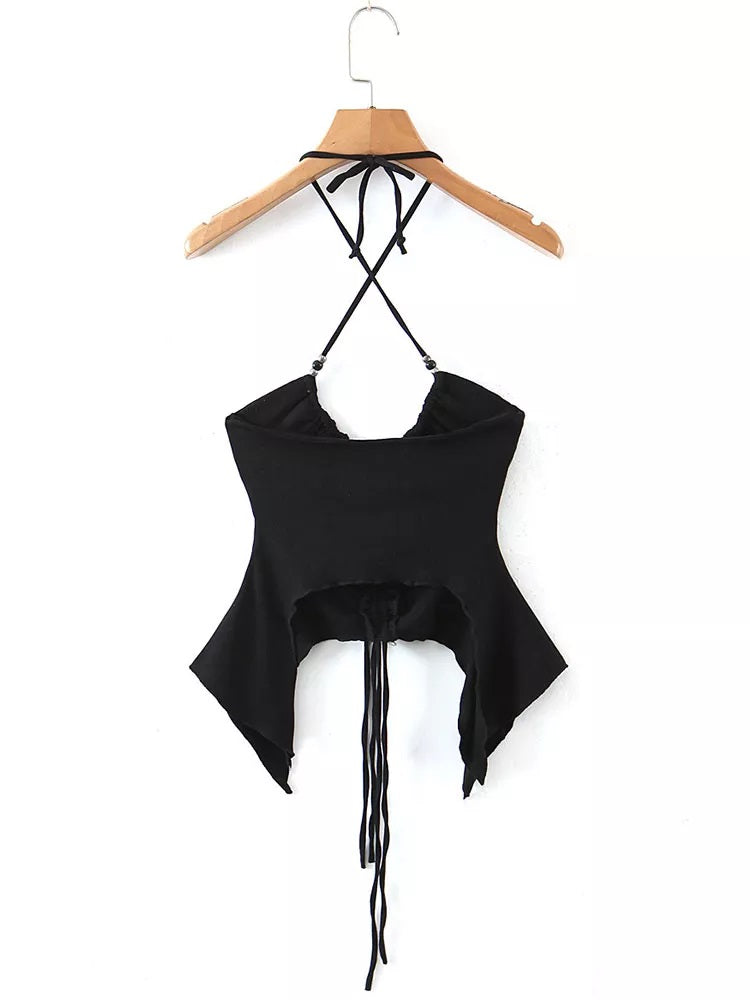 Y2k Criss Cross Halter Crop Top - Grunge Aesthetic, Hollow Out Slim Tie Up Tank Top - Women Ruched Ruffle Sleeveless Camisole