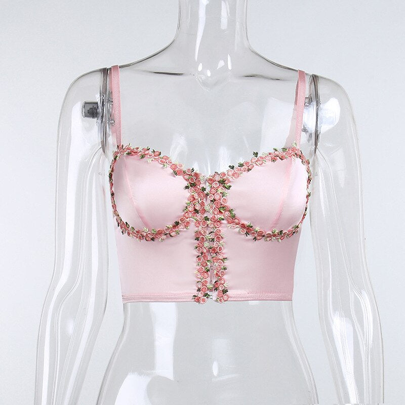 Vintage Tea Party Doll Pink Satin Bustier Corset Top - Fairycore Aesthetic Lace Patchwork Bow Y2k Crop Top - Women Spaghetti Straps Tank Top