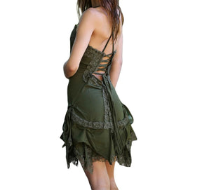 Cottagecore Aesthetic, Y2k Lace Ruffled Hem Mini Dress - Vintage V-Neck Sleeveless Dress - Women Backless Bandage Sling Dress