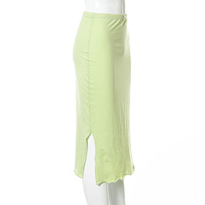 Cottagecore Aesthetic - Green High Waist Midi Skirt - Goblincore Aesthetic, Vintage Bodycon Bow Skirt - Women Ruffle Boho Pencil Skirt