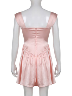 Coquette Pink A-Line Mini Dress - Fairycore Aesthetic, Lace Detail Corset Dress - Women Casual Sleeveless Button Dress