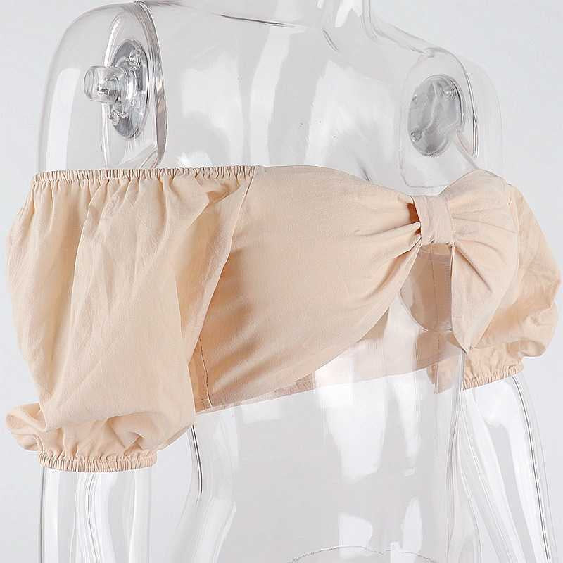 Peaches and Cream Off-Shoulder Bowknot Crop Top - Cottagecore Aesthetic, Short Puff Sleeve Wrap Tank Top - Women Chic Backless Slash Neck Camis