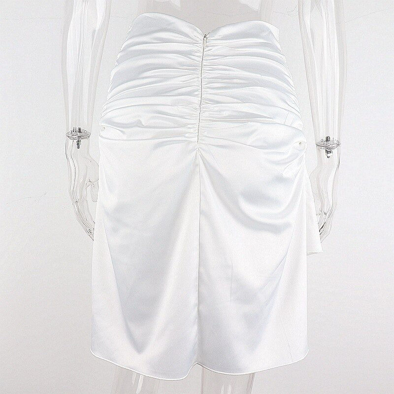High Waist Satin Mini Pencil Skirt - Y2k Aesthetic Drawstring Ruched Fairycore Skirt - Vintage Silk Fold Stitching Boho Skirt