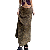 Vintage Floral Print Maxi Skirt - Y2k Aesthetic, Grunge Fairycore Brown Long Skirt