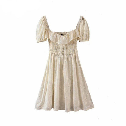 Cottagecore Mini Dress - Goblincore Aesthetic Vintage Puff Sleeve Fairycore Dress -Cotton Floral Print A-Line Boho Dress