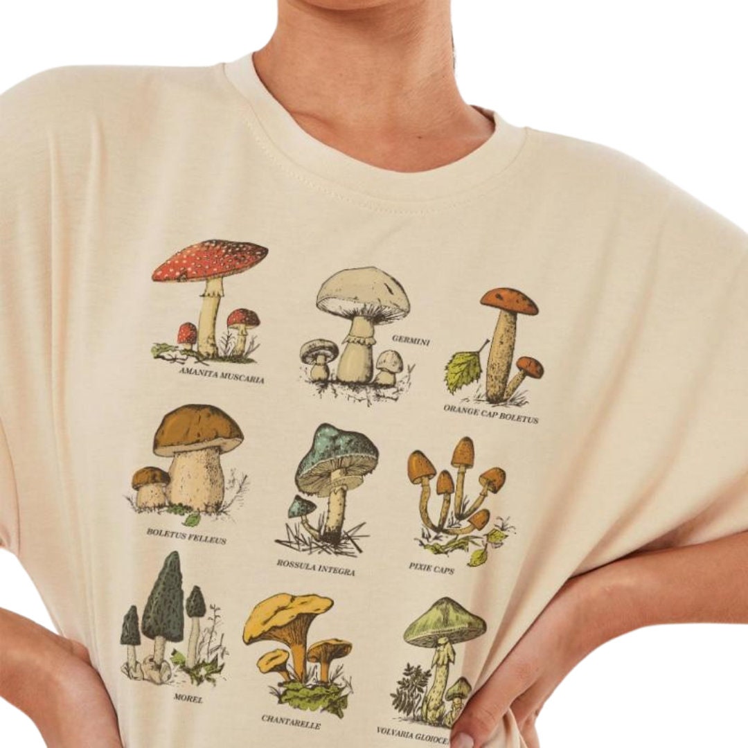 Vintage Mushroom T-Shirt | aesthetic, boho clothing, cottagecore, Cottagecore clothing, cottagecore fashion, fairycore clothing, goblincore, vintage, womens clothing, y2k aesthetic | Moon and Cottage