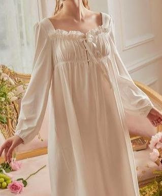 Delicate Doll Night Dress - Cottagecore Aesthetic, Vintage Lace Victorian Nightgown - Women Long Puffy Sleeves Nightie