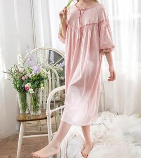 Dreamy Victorian Nightgown Dress - Princess Round Neck Coquette Nightdress – Vintage Summer Sleepwear Boho Nightie Dress