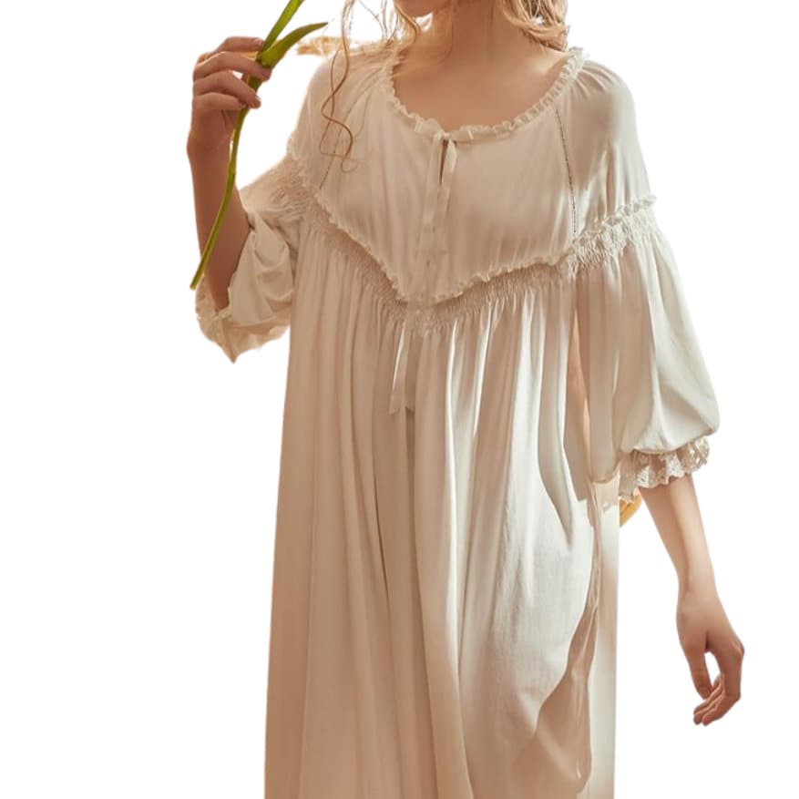 Dreamy Victorian Nightgown Dress - Princess Round Neck Coquette Nightdress – Vintage Summer Sleepwear Boho Nightie Dress