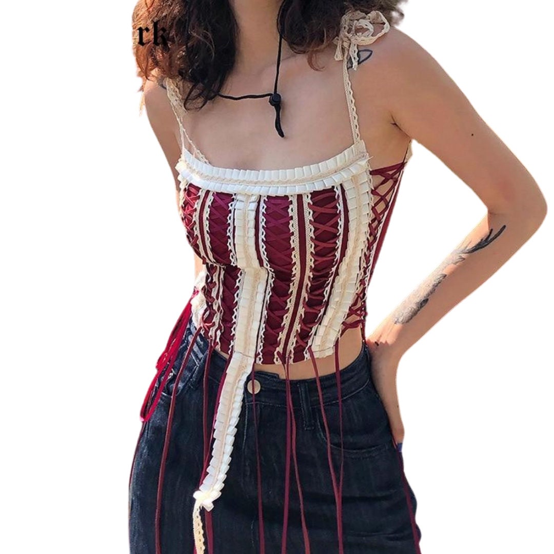 Grunge Fairycore Corset - Cottagecore Aesthetic, Lace Up Bustier Corset - Women Crop Fit Cottagecore Renaissance Corset