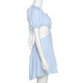 Alice Cottagecore Puff Dress - Fairycore Aesthetic, Chic Backless Tie Up Dress - Women Square Collar A-Line Boho Dress